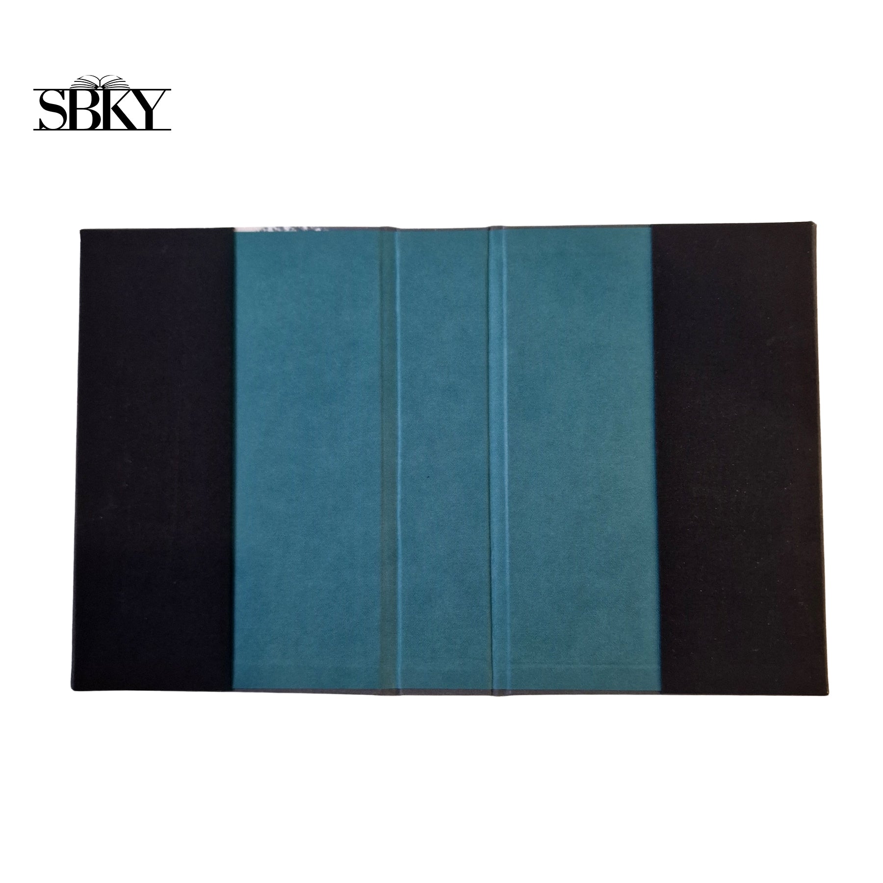 Interior of LuxCraft canvas book cover with bookbinding paper and cloth pockets.