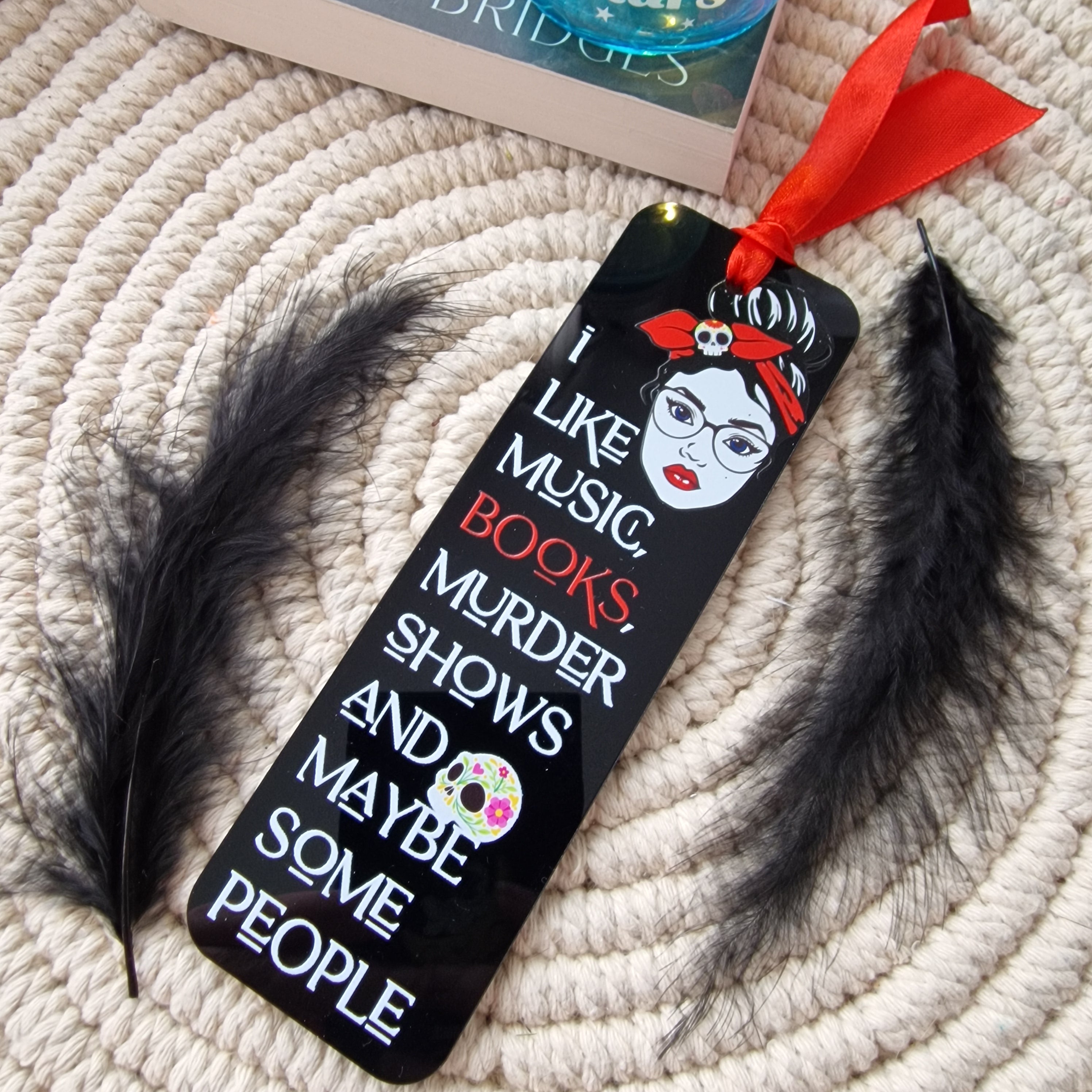 "Books, Music, and True Crime" Acrylic Bookmark
