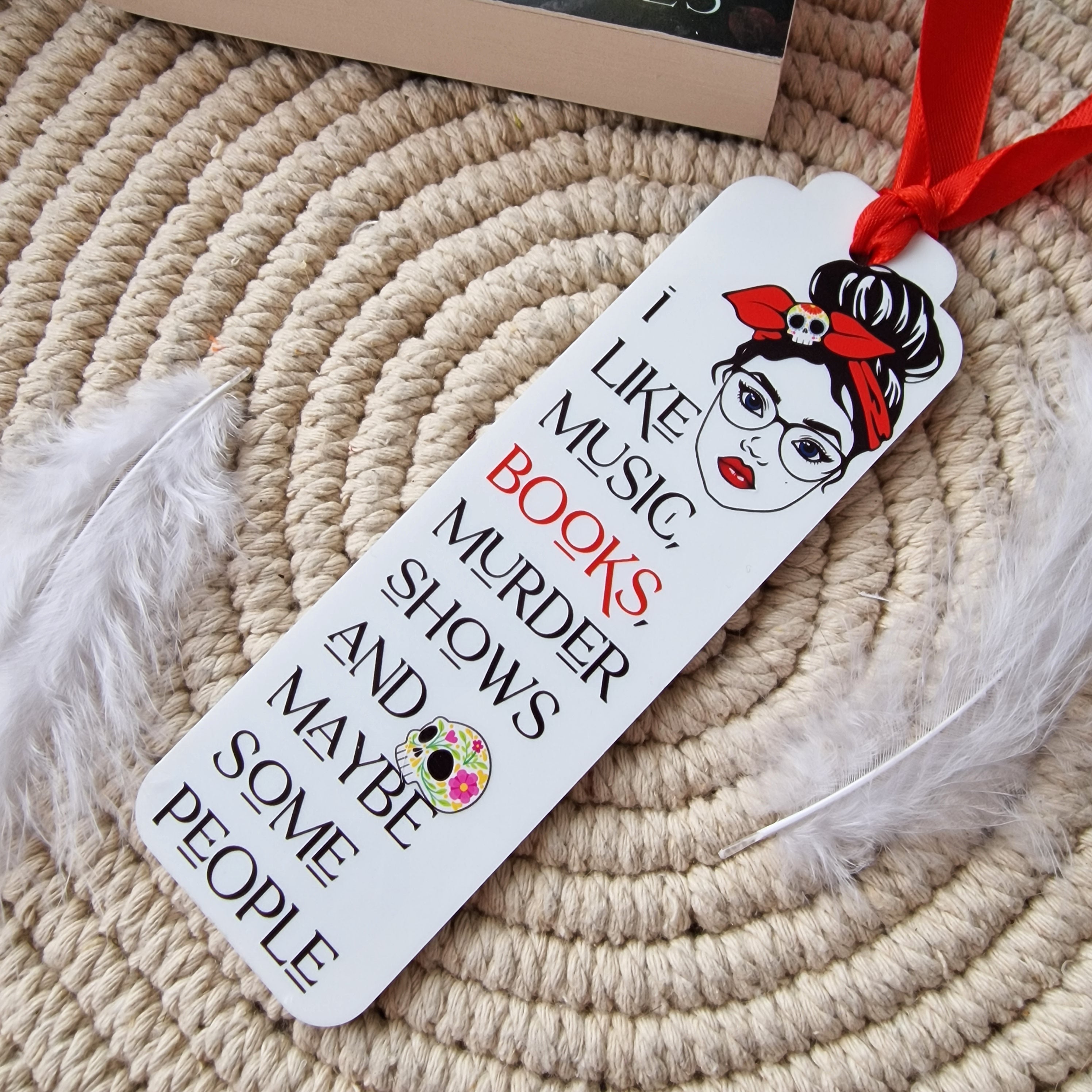 "Books, Music, and True Crime" Acrylic Bookmark